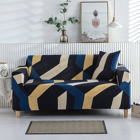 Housse de canapé extensible Géométrique bleu et sable