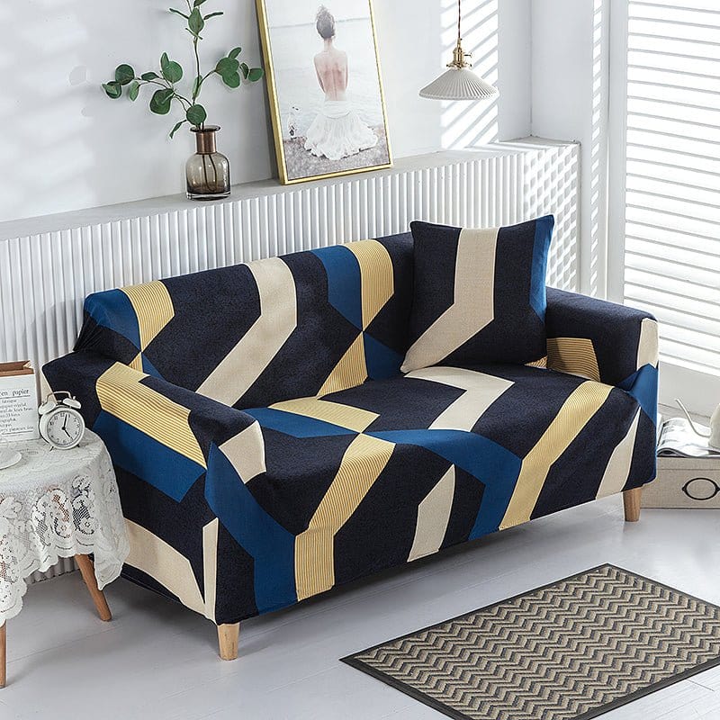 Housse de canapé extensible Géométrique bleu et sable — vue 3