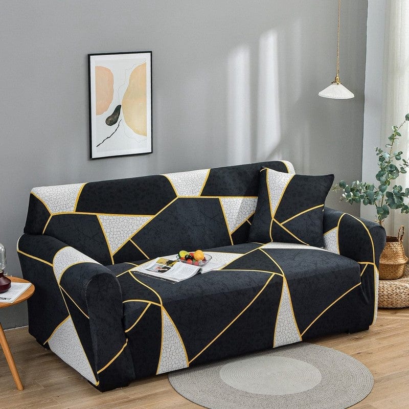 Housse de canapé extensible Anthracite lignes dorées — vue 3