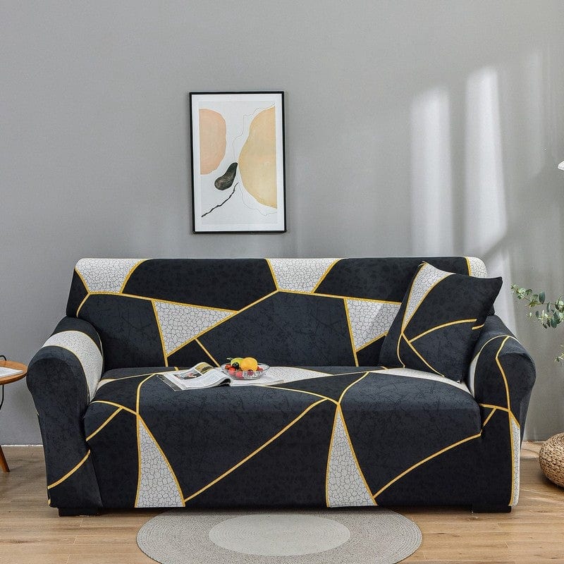 Housse de canapé extensible Anthracite lignes dorées