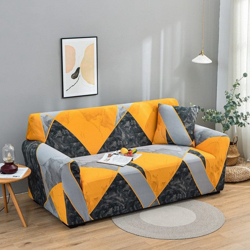 Housse de canapé extensible Géométrique orange et gris — vue 3