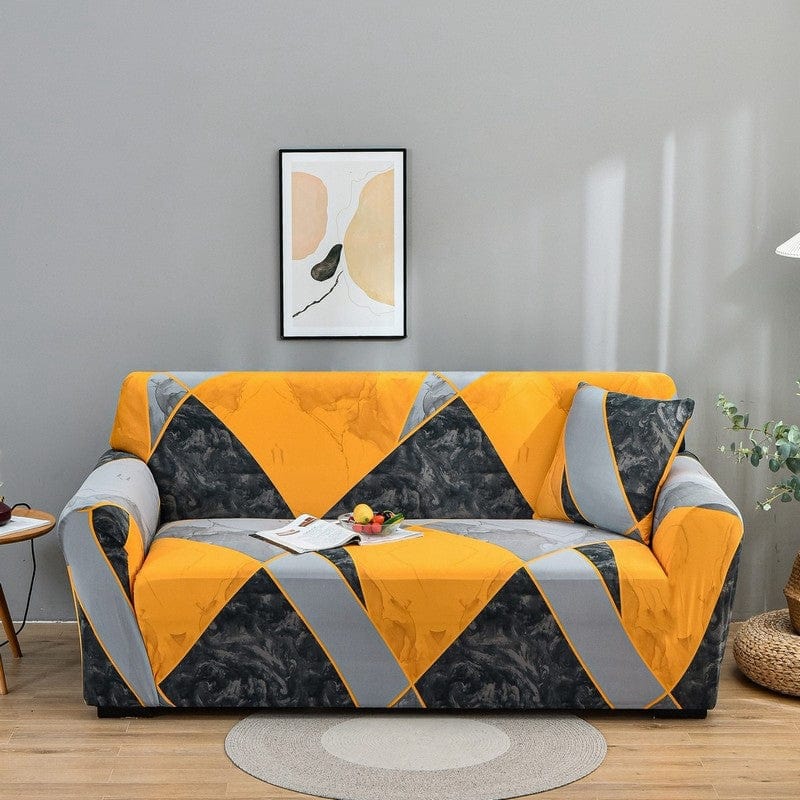 Housse de canapé extensible Géométrique orange et gris