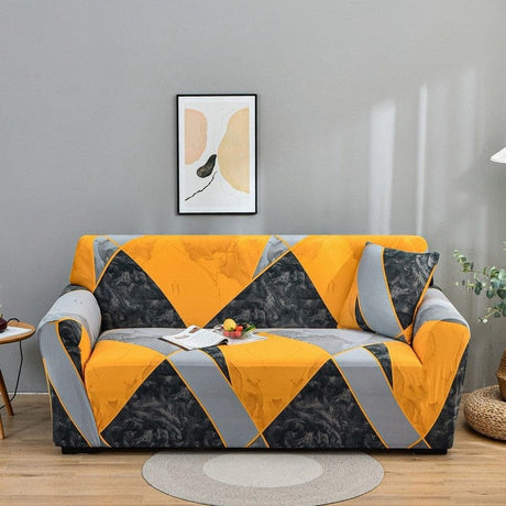 Housse de canapé extensible Géométrique orange et gris