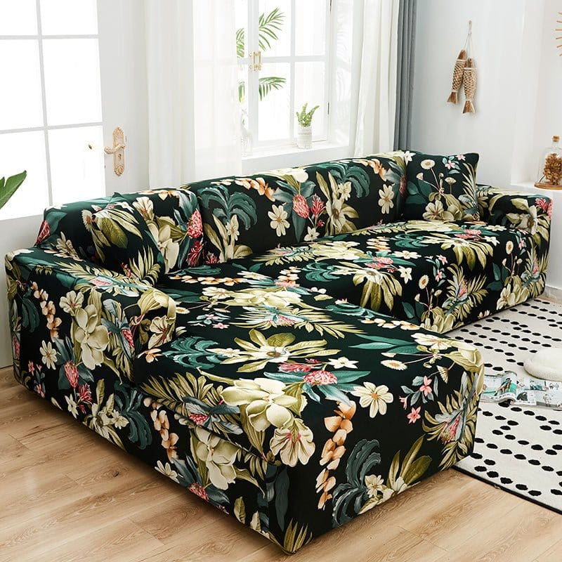 Housse de canapé extensible Noir floral tropical — vue 2