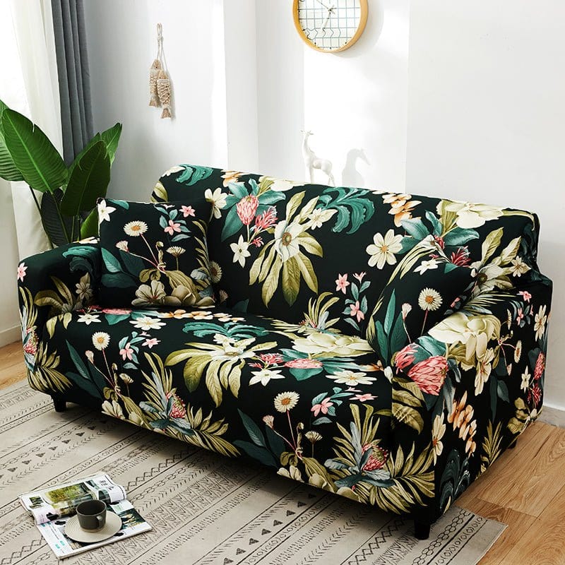 Housse de canapé extensible Noir floral tropical — vue 3