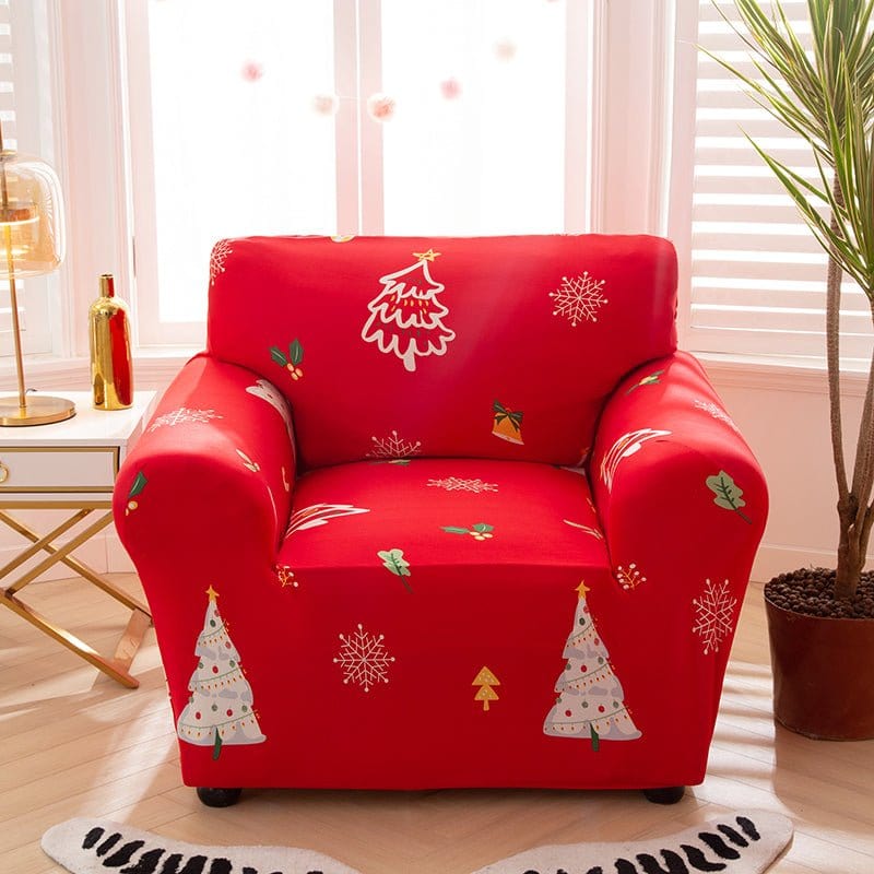 Housse de canapé extensible de Noël, Rouge sapin blanc — vue 3
