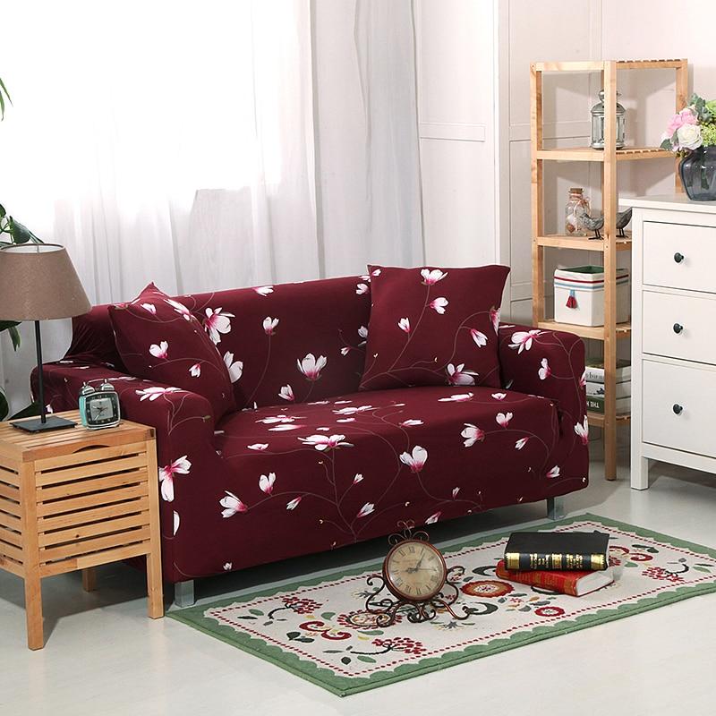 Housse de canapé extensible Bordeaux fleuri — vue 2