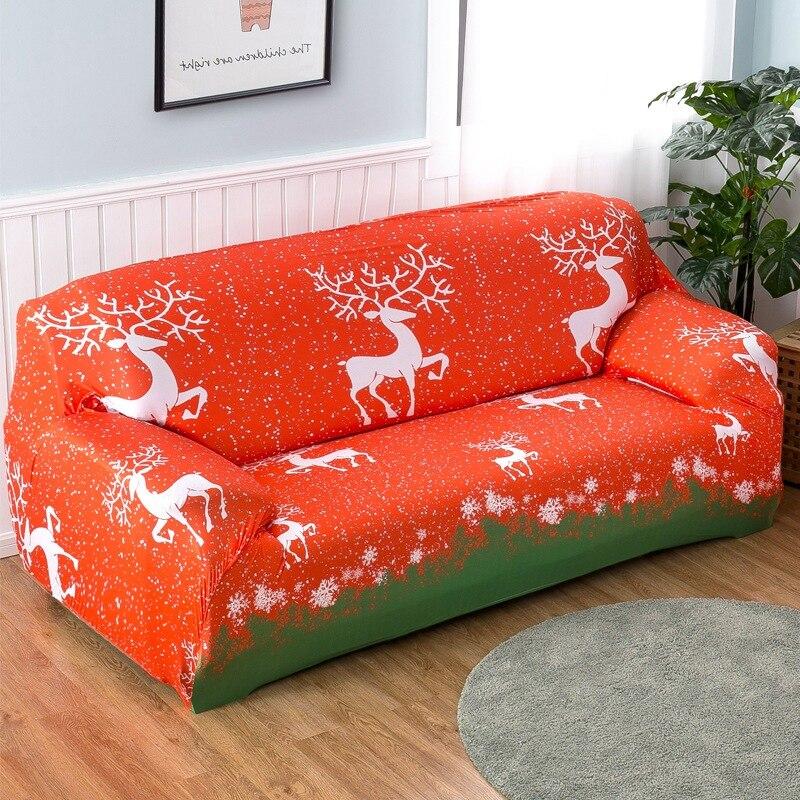 Housse de canapé extensible de Noël, Rouge renne des neiges