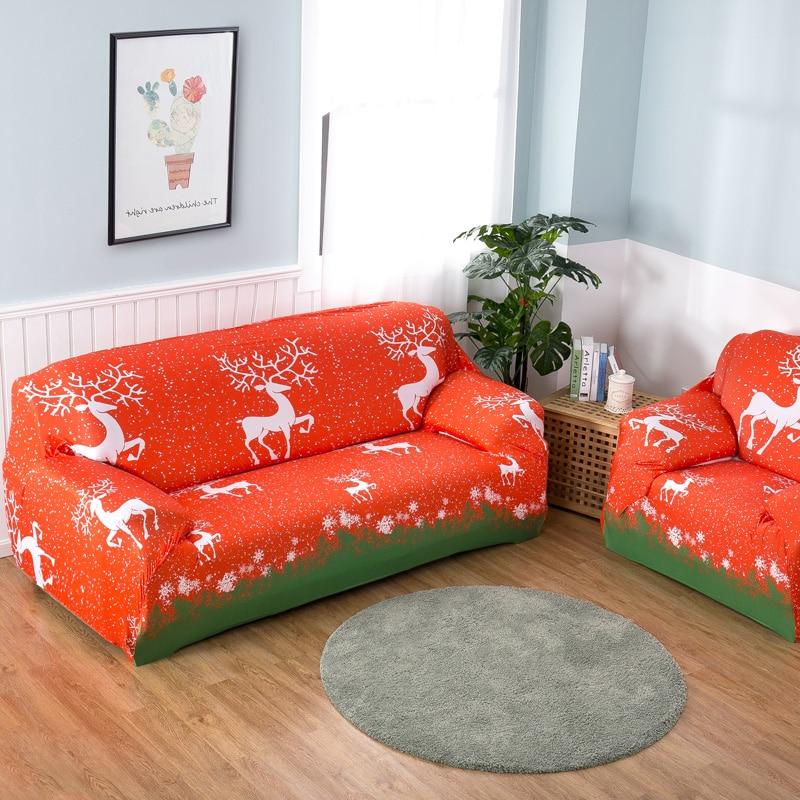 Housse de canapé extensible de Noël, Rouge renne des neiges — vue 2