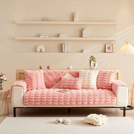 Housse canapé Rose - Housse de Canapé Antidérapante Luxe en Fausse Fourrure Épaisse La Maison des Housses