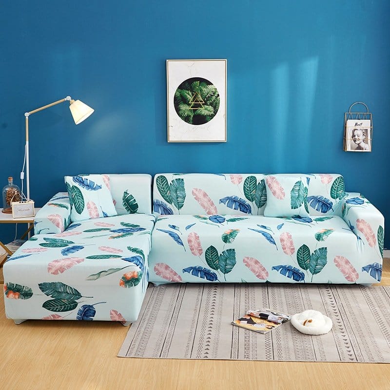 Housse de canapé extensible Bleu ciel feuilles — vue 2