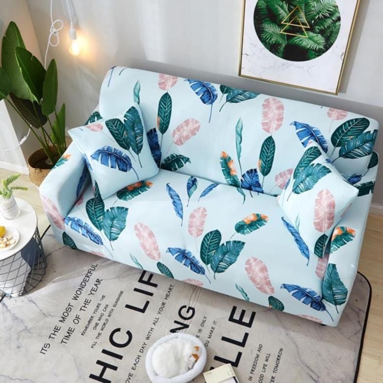 Housse de canapé extensible Bleu ciel feuilles — vue 3