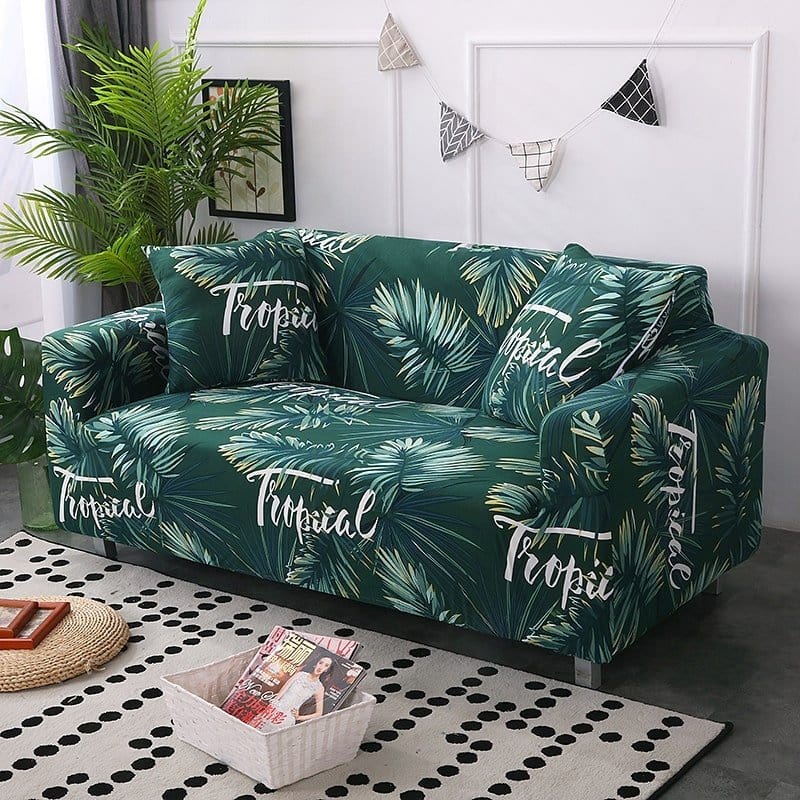 Housse de canapé extensible Vert feuillage tropical — vue 2