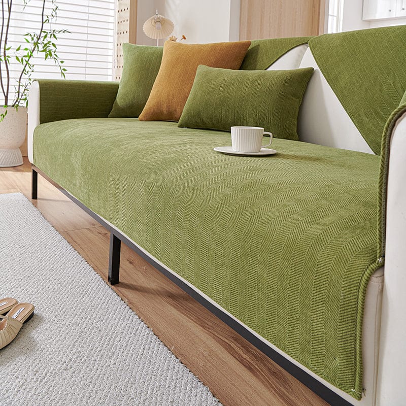 Housse de canapé EasyCover chenille, Olive, posée sur un canapé — vue 3