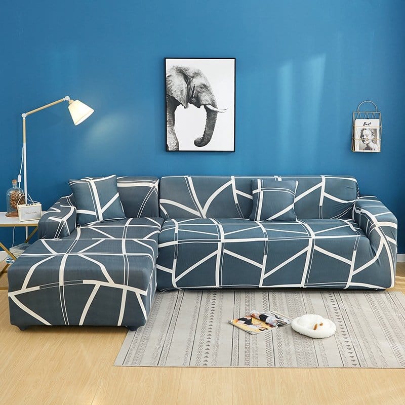 Housse de canapé extensible Bleu gris dalles — vue 2