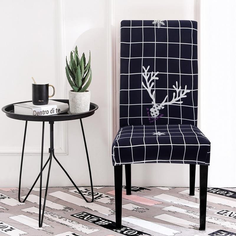 Housse de chaise extensible de Noël, Bleu nuit bois de cerf