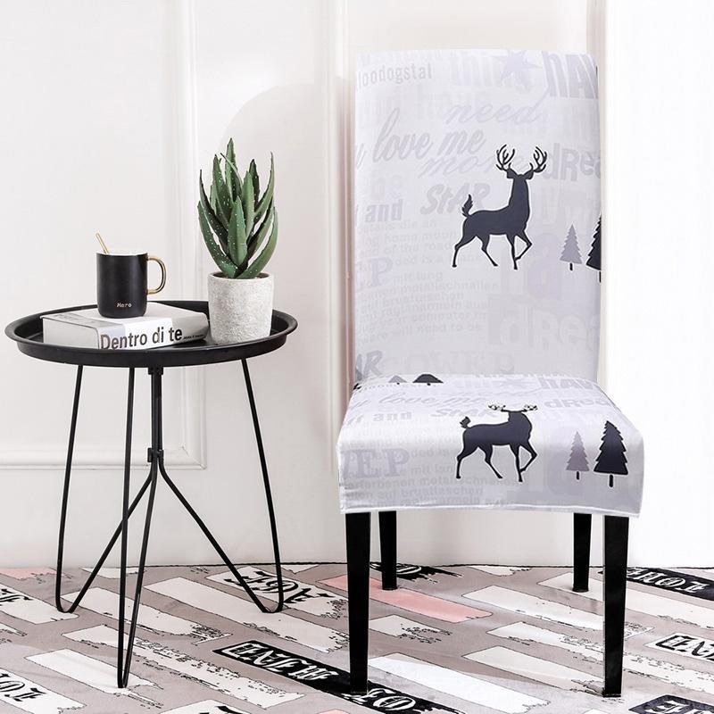 Housse de chaise extensible de Noël, Blanc cerfs et sapins