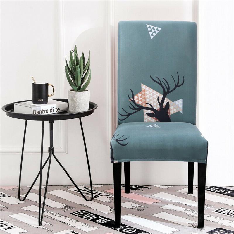 Housse de chaise extensible de Noël, Vert têtes de cerf