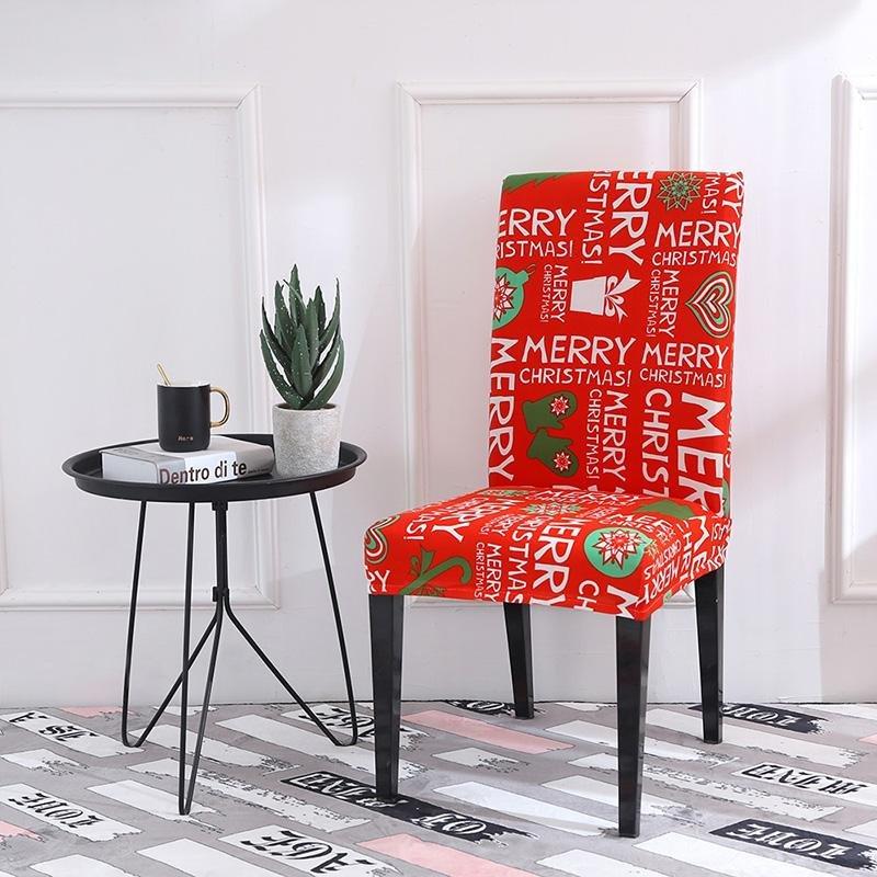 Housse de chaise extensible de Noël, Rouge lettrage de Noël