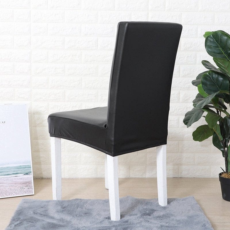 Housse de chaise en simili cuir, Noir onyx, posée sur une chaise — vue 3