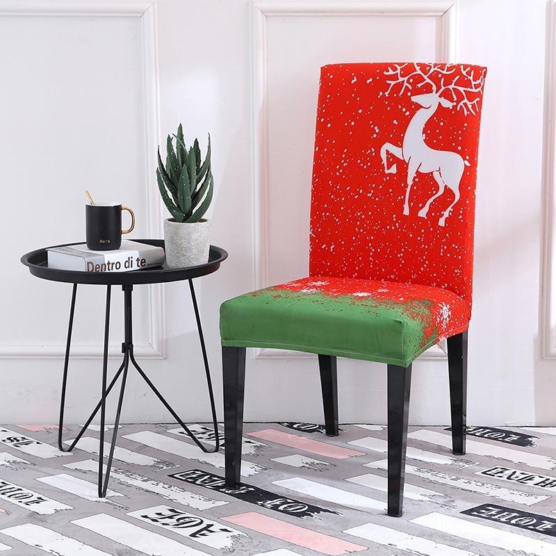 Housse de chaise extensible de Noël, Rouge renne des neiges