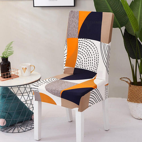 Housse de chaise extensible Patchwork orange et noir