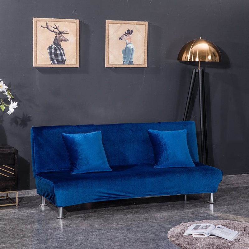 Housse de clic-clac en velours, Bleu, posée sur un clic-clac — vue 2