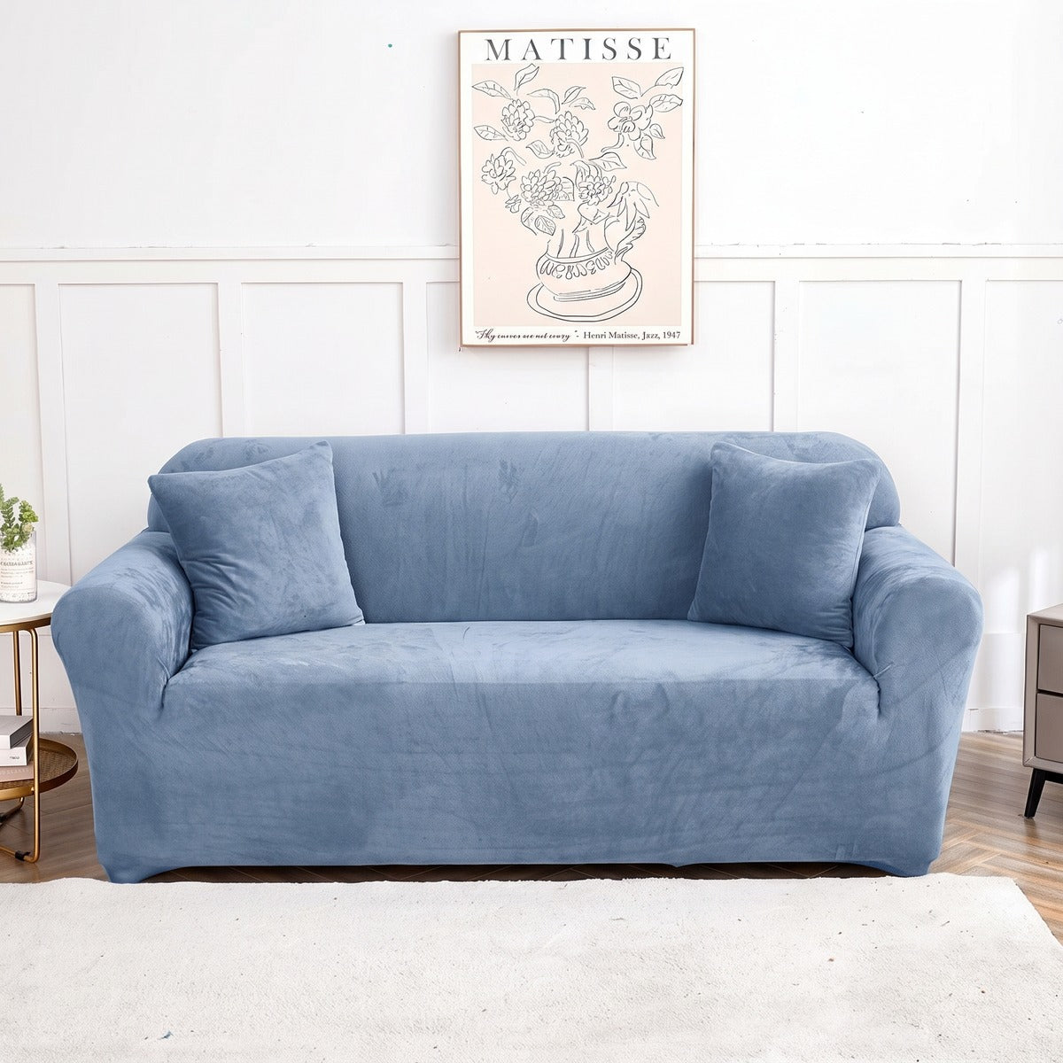 Housse de canapé en velours Bleu acier