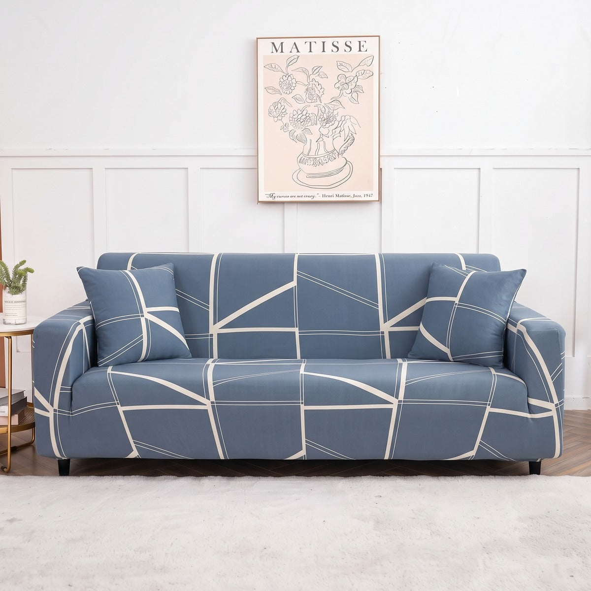 Housse de canapé extensible Bleu gris dalles