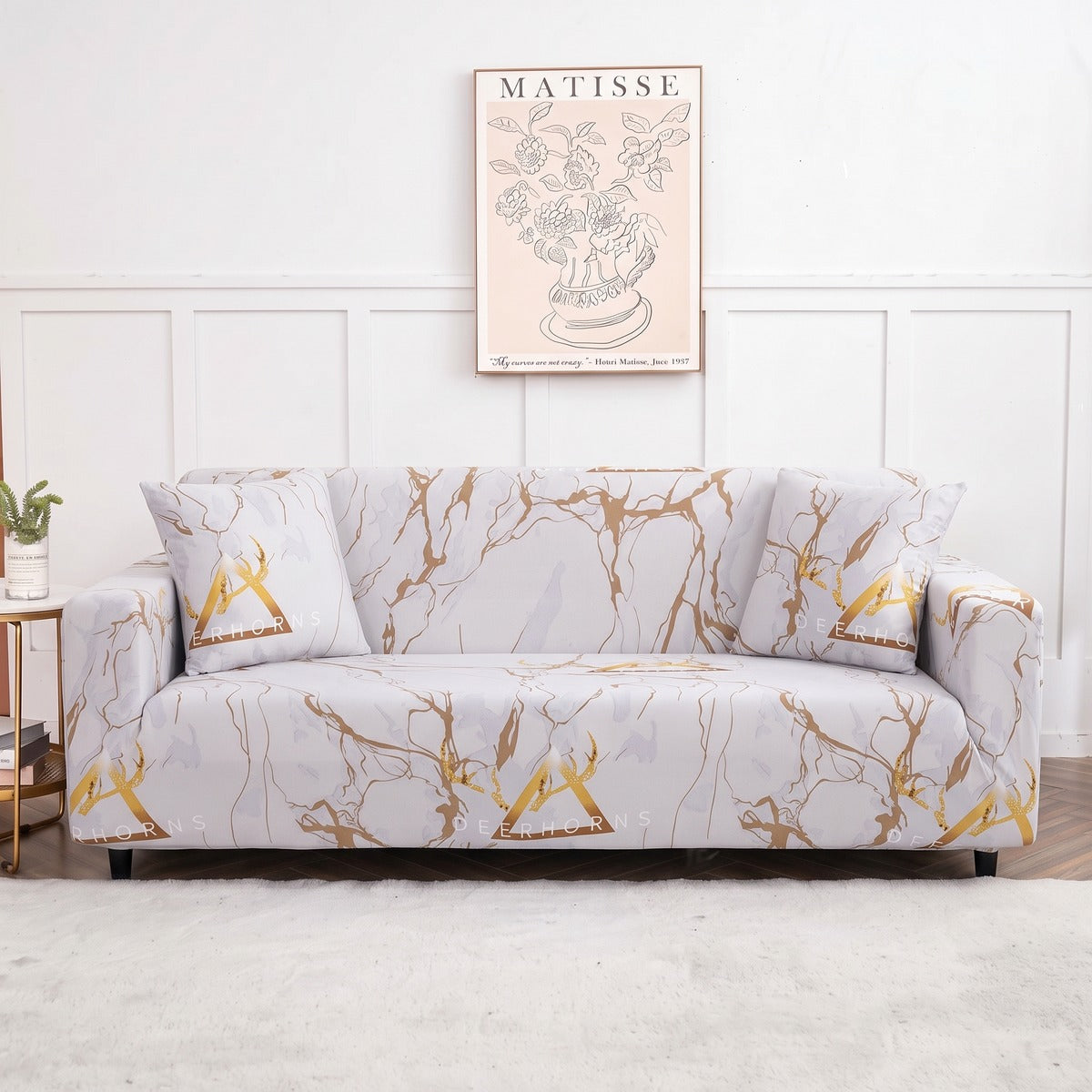 Housse de canapé extensible Blanc marbré or