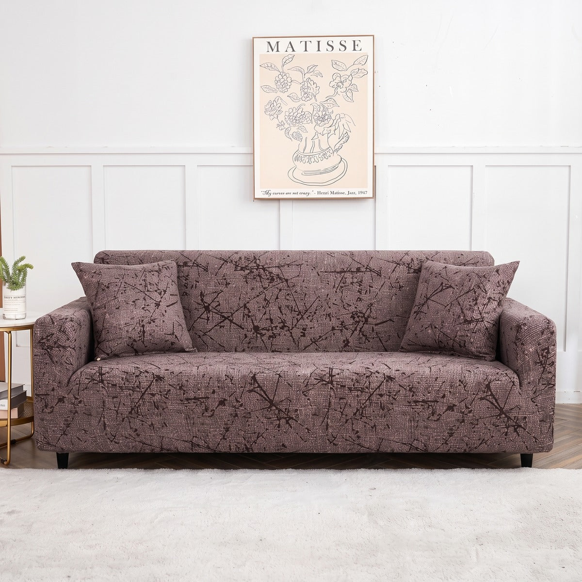 Housse de canapé extensible Taupe brindilles