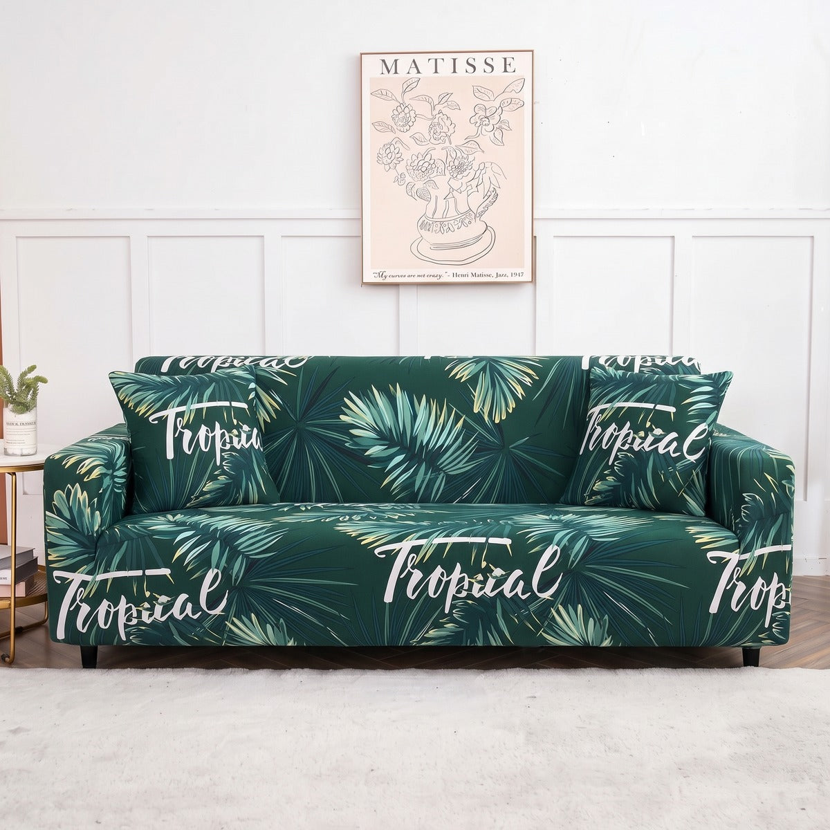 Housse de canapé extensible Vert feuillage tropical