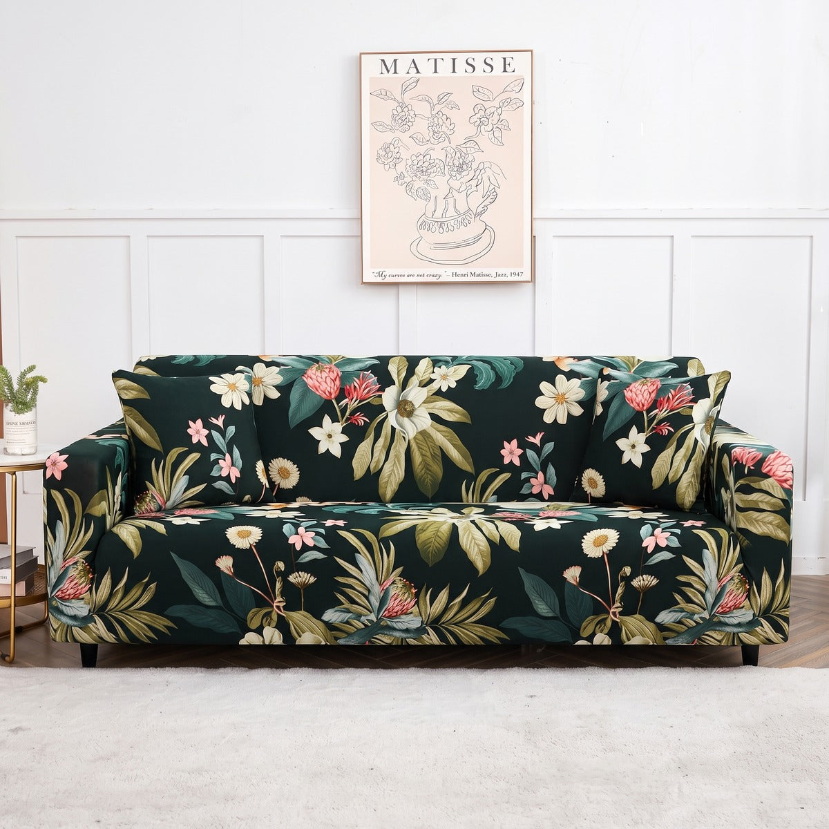 Housse de canapé extensible Noir floral tropical