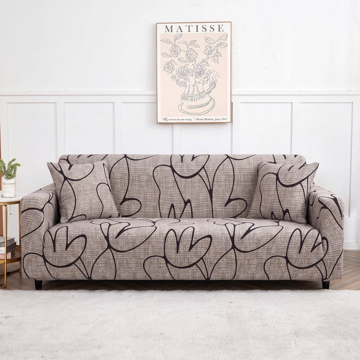 Housse de canapé extensible Gris tulipes