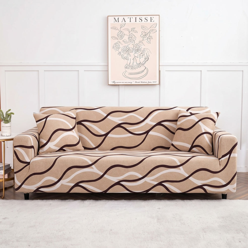 Housse de canapé extensible Beige ondulations