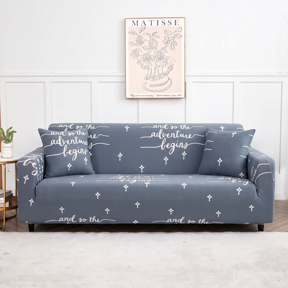 Housse de canapé extensible Gris lettrage
