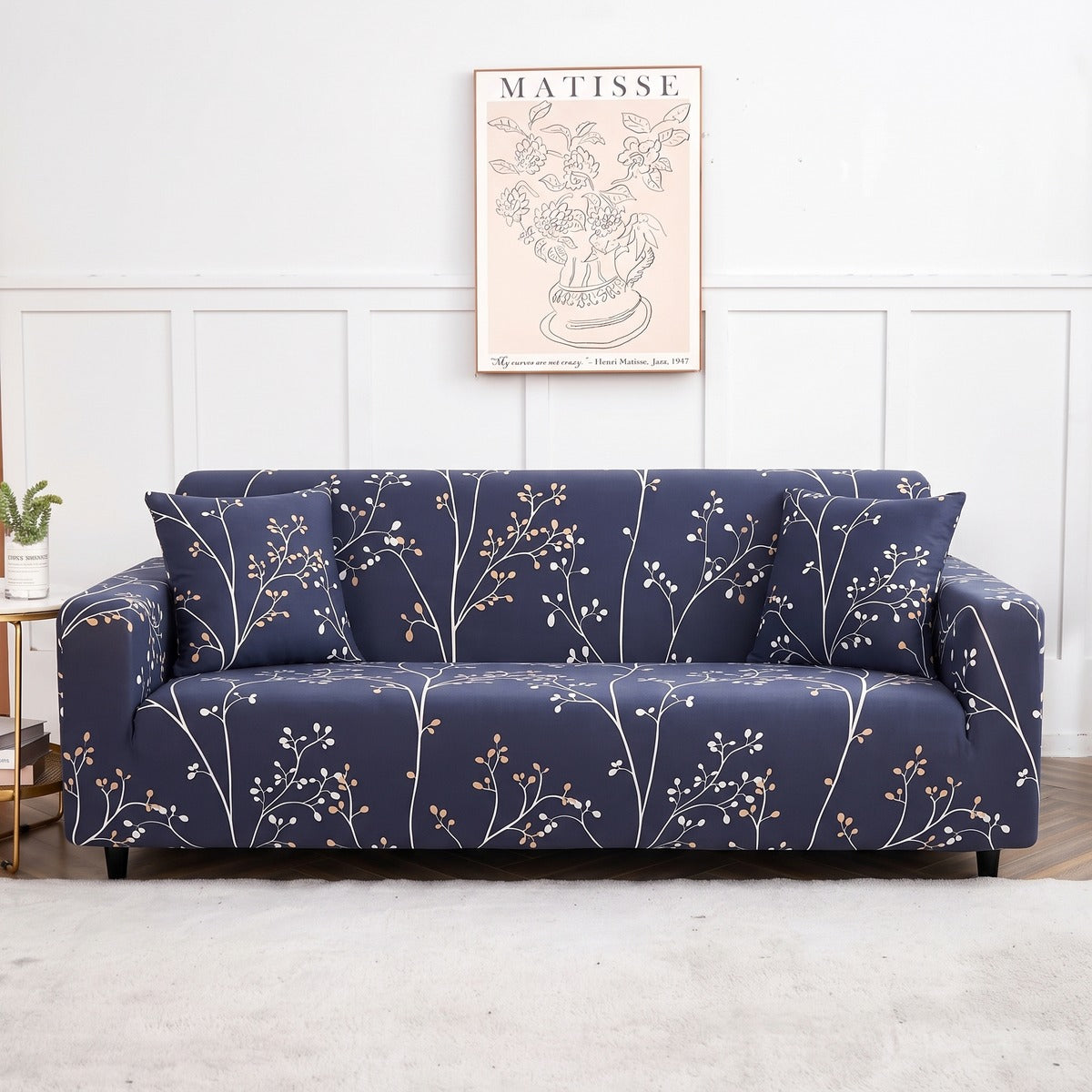 Housse de canapé extensible Bleu marine branches