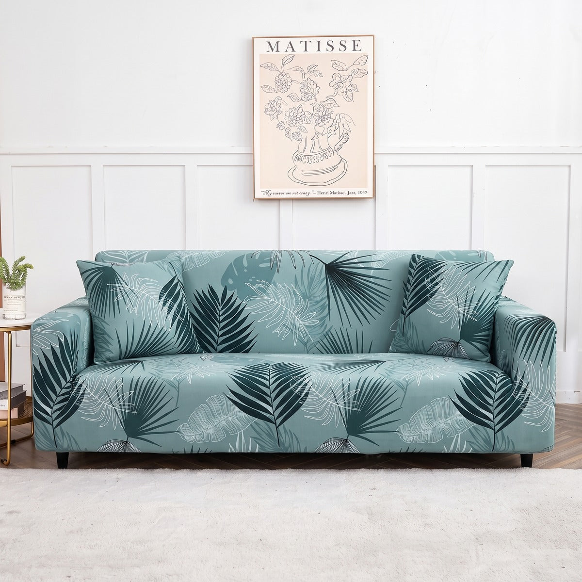 Housse de canapé extensible Vert palmes