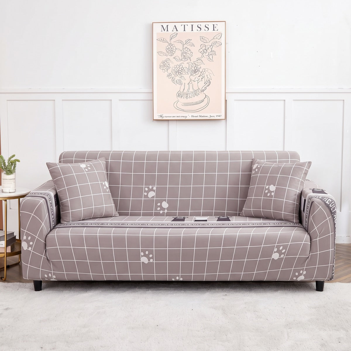 Housse de canapé extensible Gris pattes