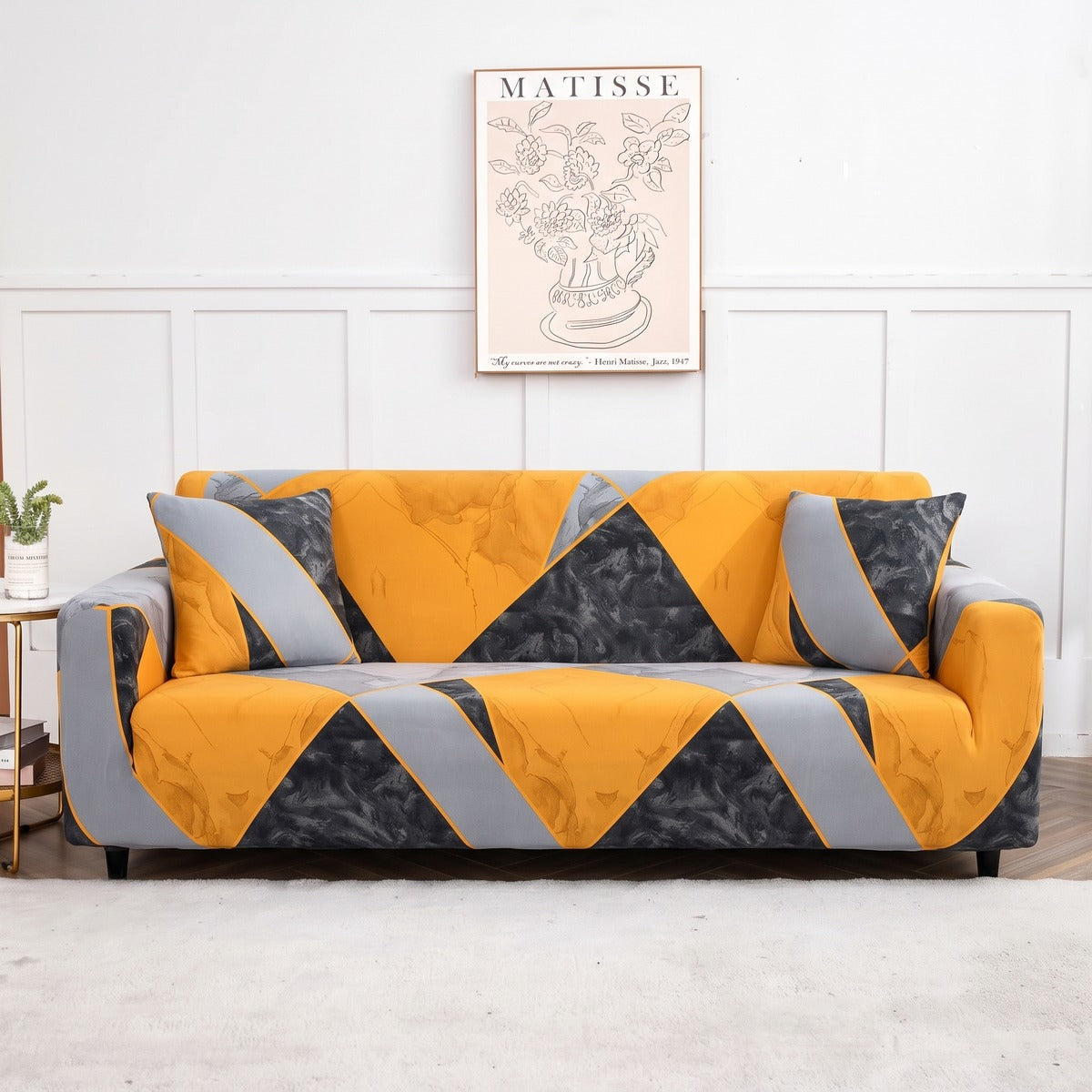 Housse de canapé extensible Géométrique orange et gris