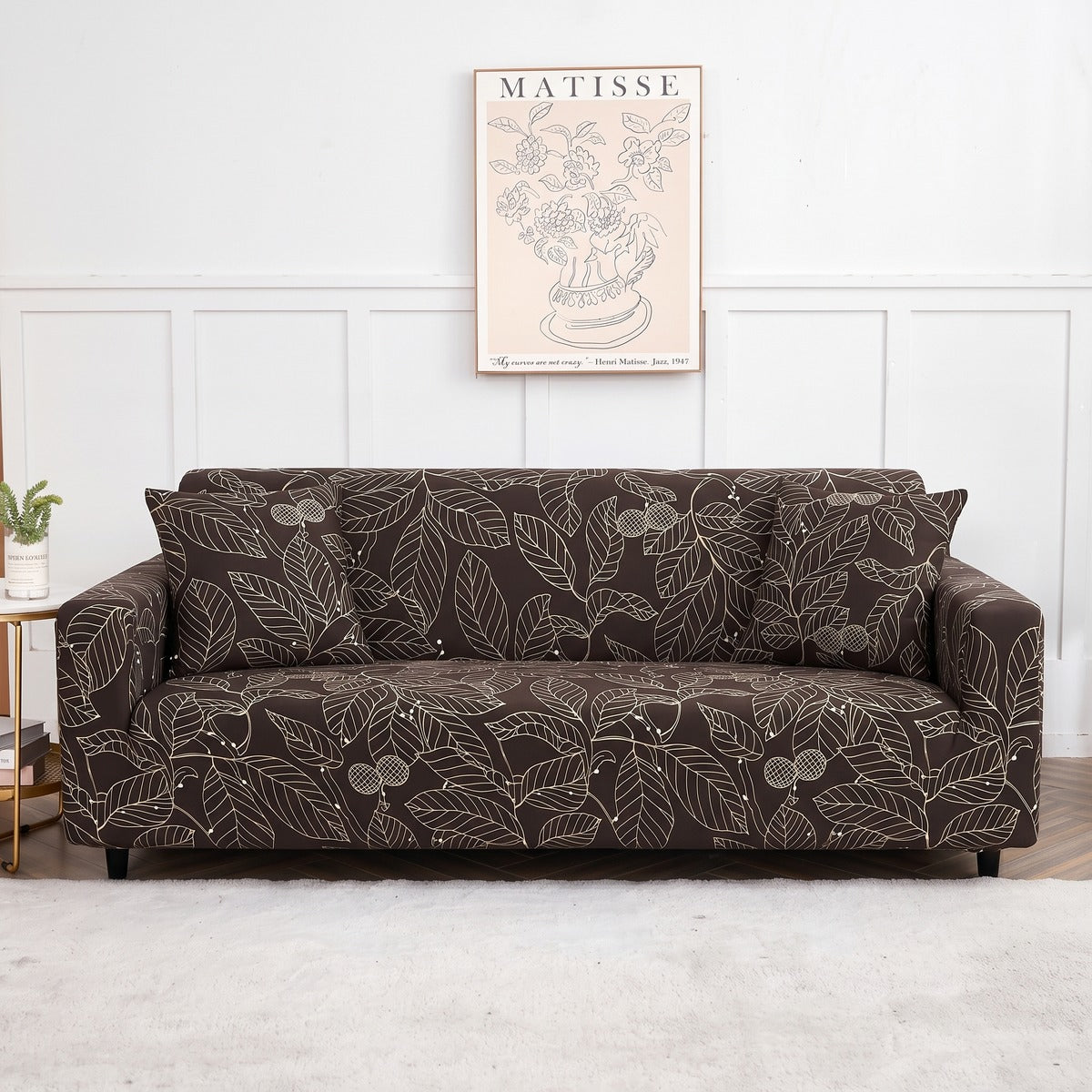Housse de canapé extensible Taupe feuillage