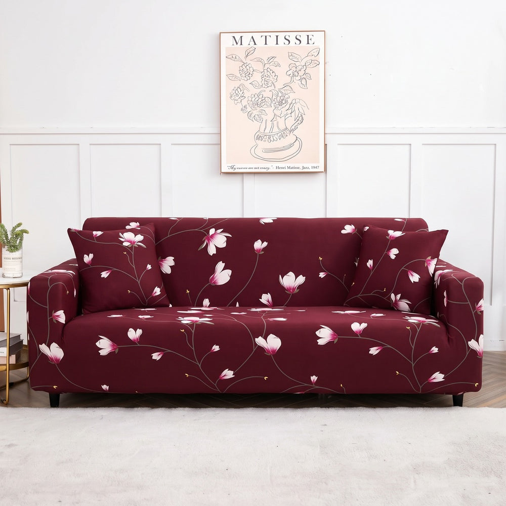Housse de canapé extensible Bordeaux fleuri
