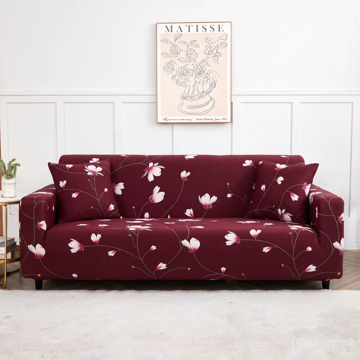 Housse de canapé extensible Bordeaux fleuri