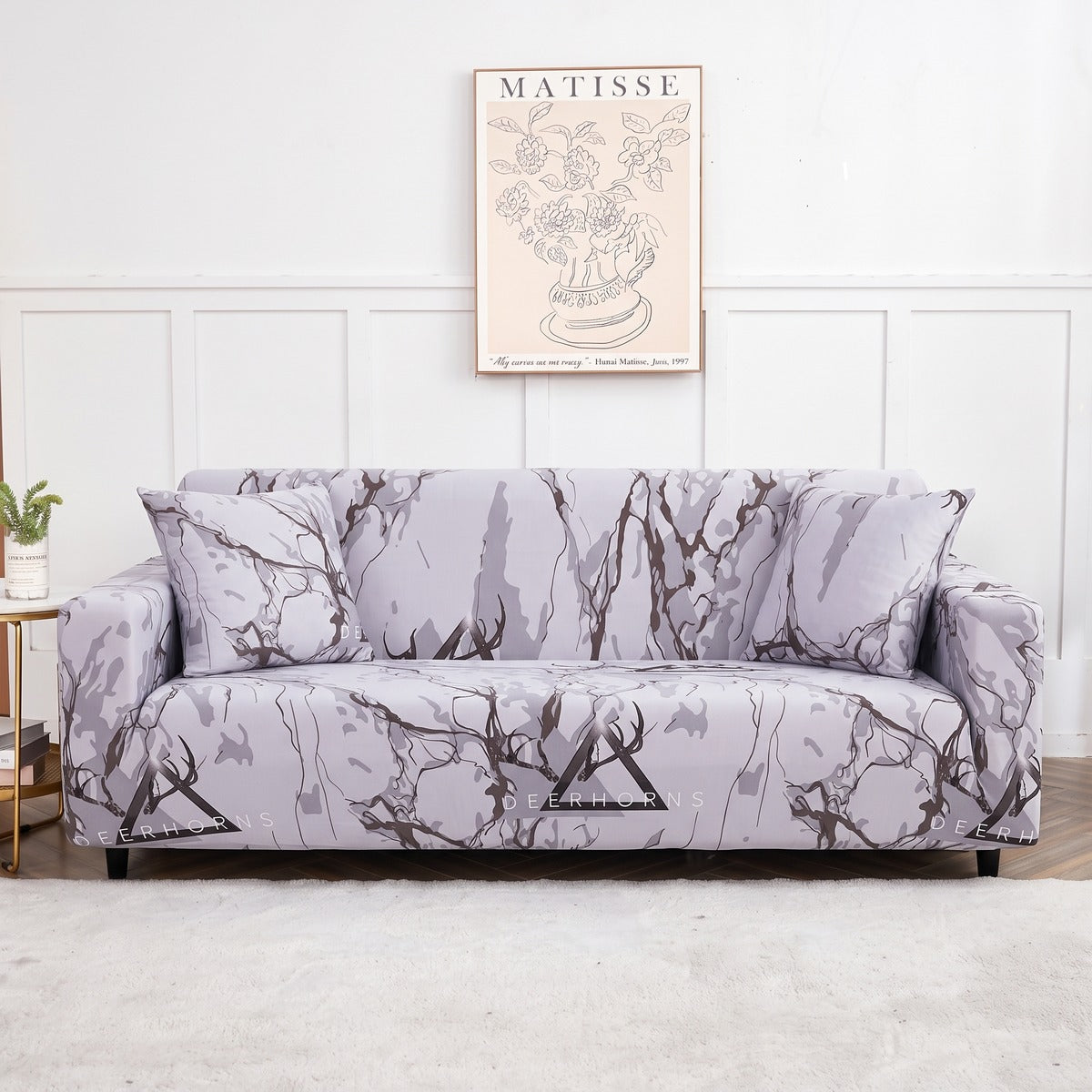 Housse de canapé extensible Blanc marbré