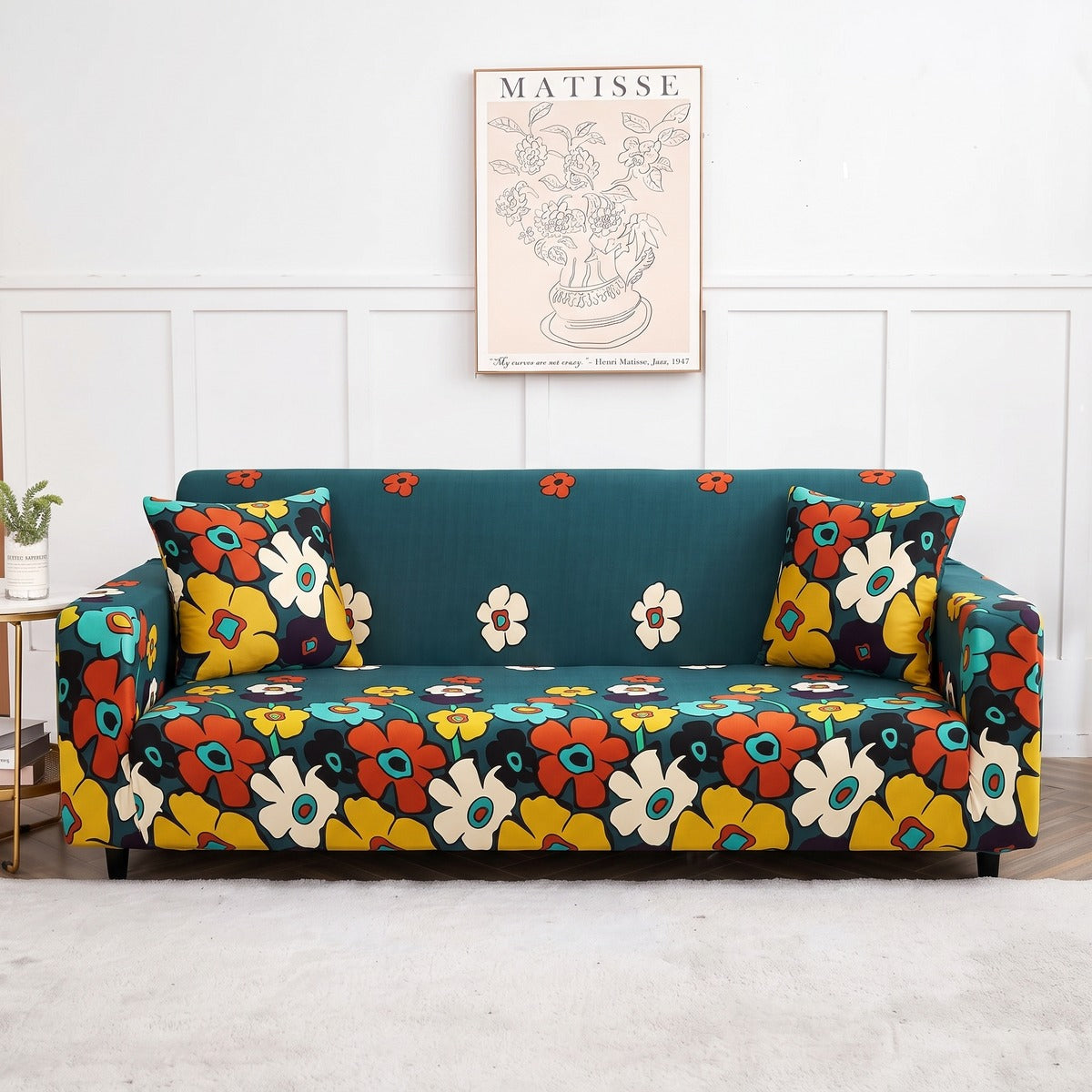 Housse de canapé extensible Bleu fleurs vives