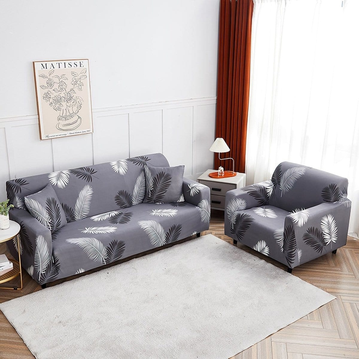Housse de fauteuil extensible Gris palmes — vue 3