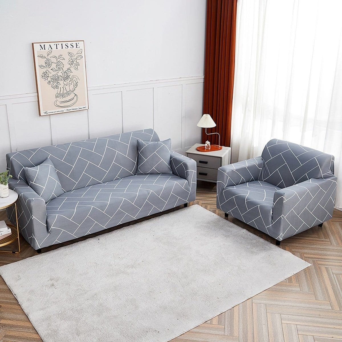 Housse de fauteuil extensible Gris chevrons — vue 4