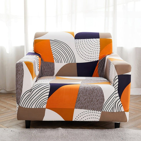 Housse de fauteuil extensible Patchwork orange et noir