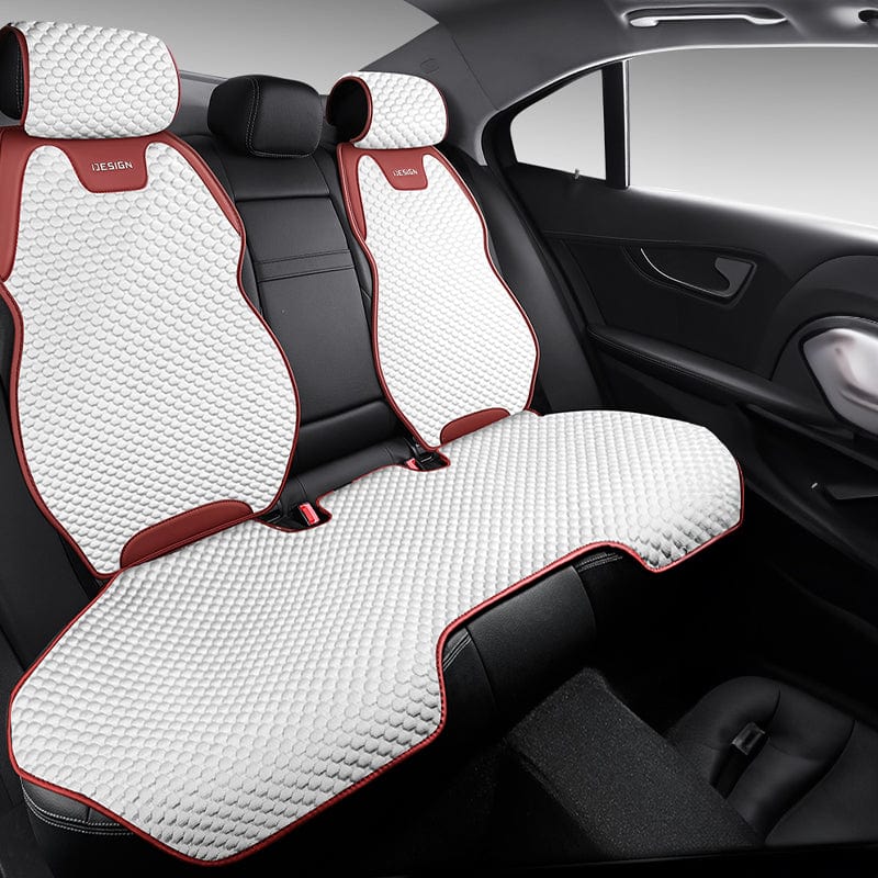 Housses de siège de voiture matelassées, coloris Blanc liseré bordeaux, banquette arrière
