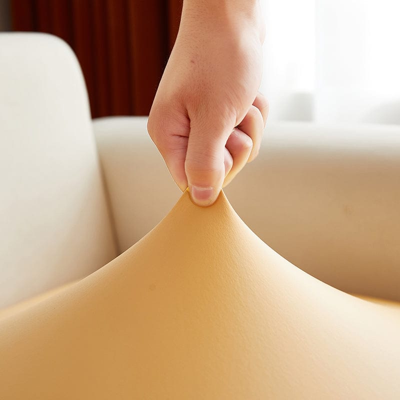 Housse de coussin de canapé en simili cuir, Jaune doré, posée sur les coussins d'assise et de dossier d'un canapé — vue 5